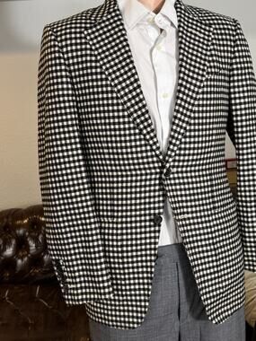 Tom Ford Wool Cashmere Tweed Gingham Blazer Sportcoat 46IT 36R US Black Ecru